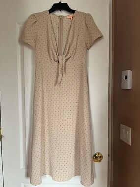 re:named Beige Polka Dot Midi Tie-Front Dress